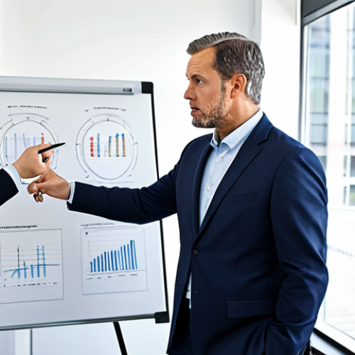 Home 4 A professional male business leader in a sharp, modest business suit, actively collaborating with his diverse team in a bustling, modern open-plan office. He is pointing at a whiteboard with complex diagrams, demonstrating hands-on problem-solving, with a focused and determined expression. The team members around him are engaged, looking at him attentively. Natural pose, perfect anatomy, well-formed hands, correct proportions. The scene is well-lit, professional photography, high detail, fully clothed, appropriate attire, safe for work, professional, family-friendly content.
