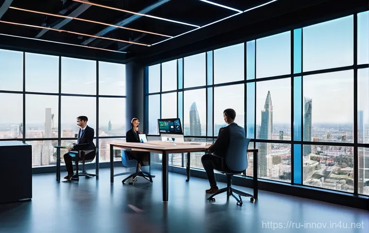 혁신경영 트렌드 분석과 전망 - **Prompt: AI-Powered Collaborative Workspace:**
"A vibrant, futuristic office environment where ...