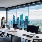 혁신경영컨설팅 포트폴리오 관리 팁 - A modern corporate office setting with a diverse team of professionals engaged in a strategic innova...