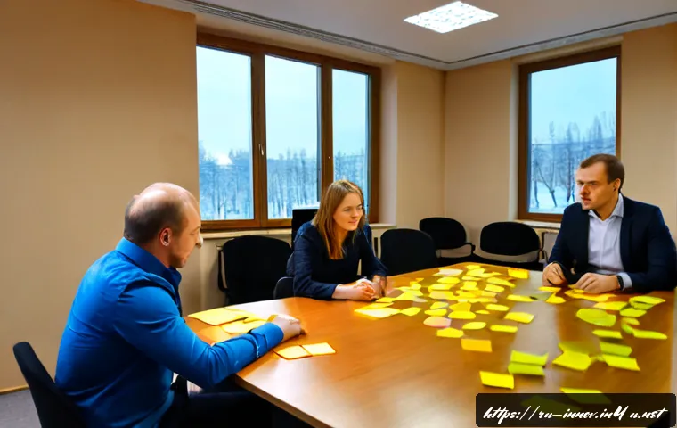 혁신경영 워크숍 기획 및 운영 팁 - Photorealistic innovation management workshop in a modern Moscow business conference room, diverse R...